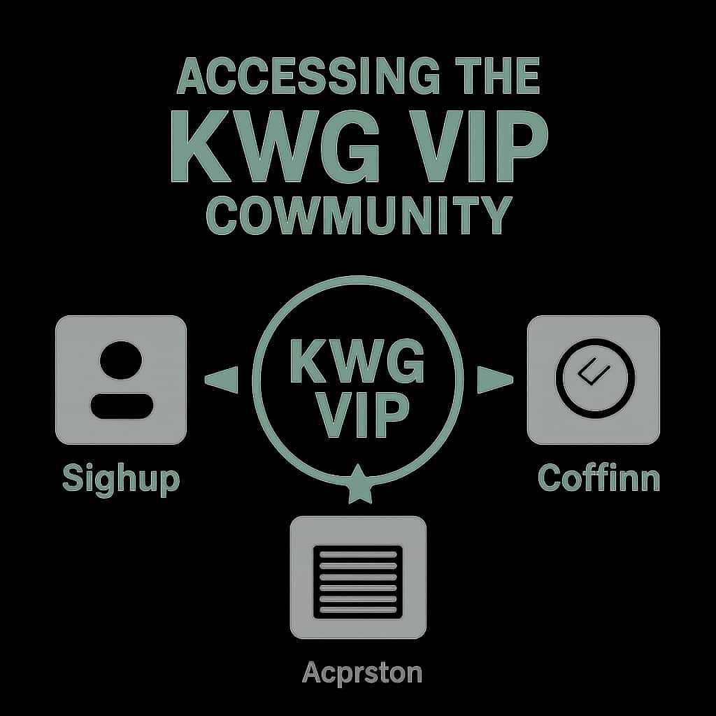 An educational illustration detailing the steps to access the KWG Vip Community.