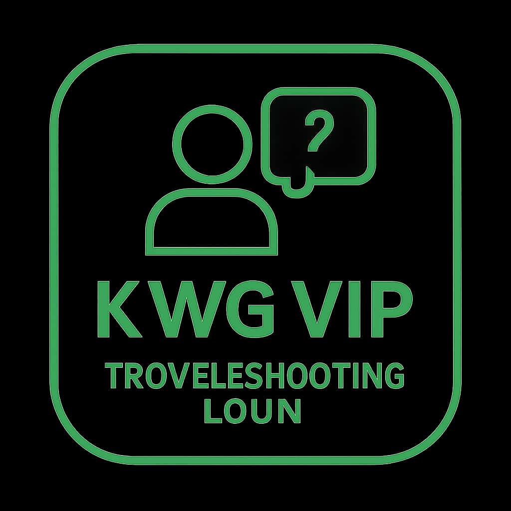 A badge representing KWG Vip troubleshooting with a contemporary design.