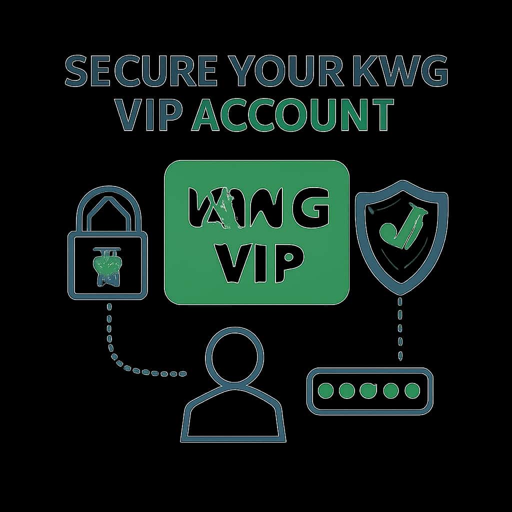 An educational diagram illustrating the steps for securing your KWG Vip account, featuring the text 'KWG Vip'.